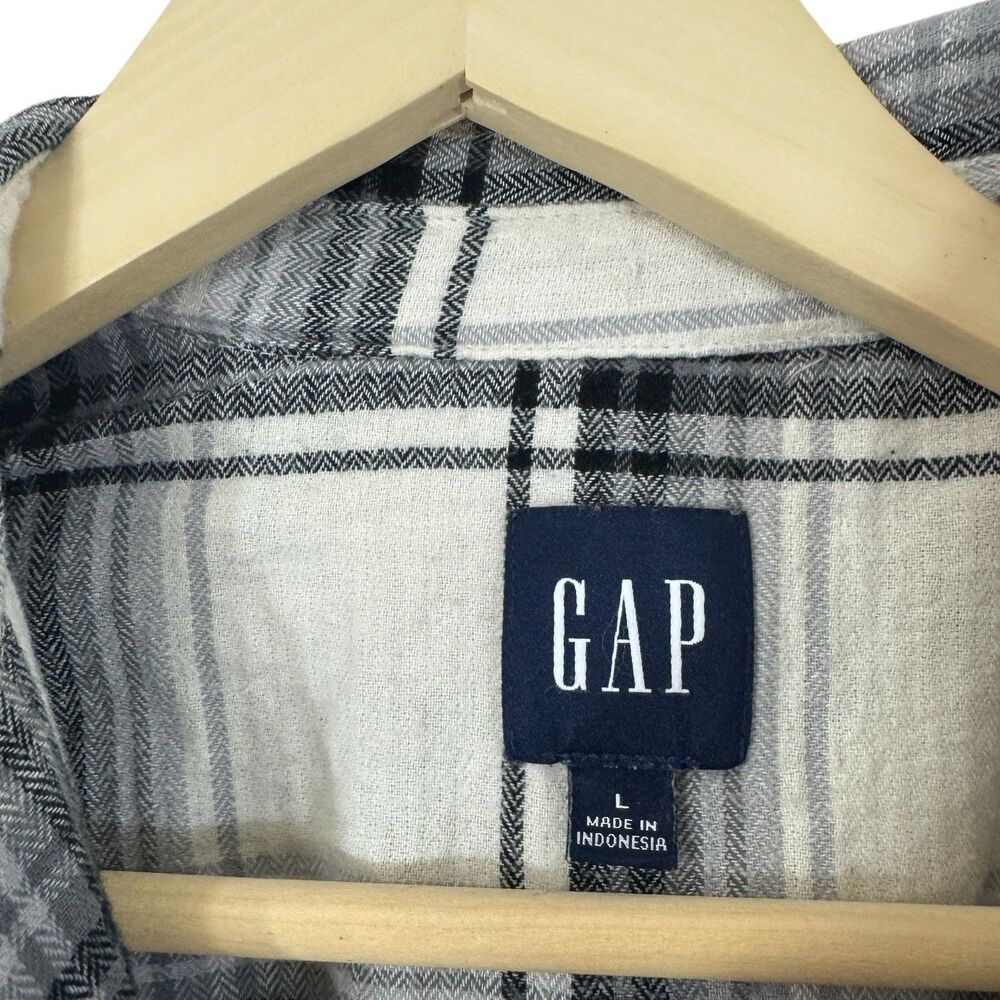 GAP Large Cotton Flannel Shirt Button Up Long Sleeve Plaid Womens READ - Picture 3 of 12